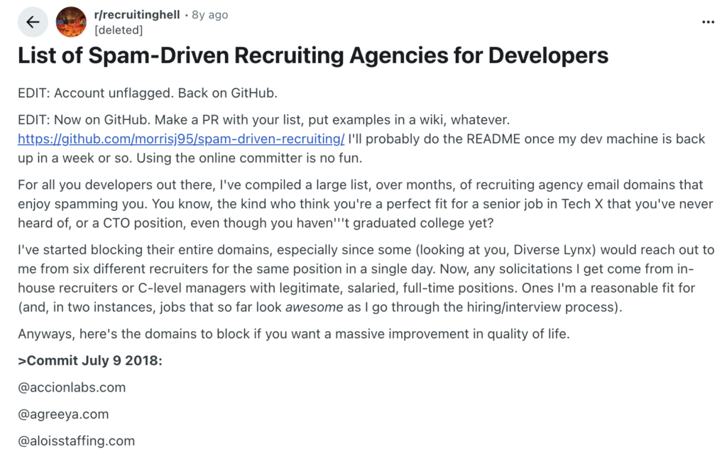 List of Fake Recruitment Agencies reddit discussion